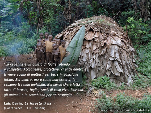 Capanna di foglie, dalle ricerche antropologiche di Luis Devin in Africa centrale (Pigmei Baka, Camerun)